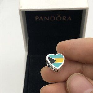 Pandora Heart Charm with Black, Yellow, and Blue Accents
